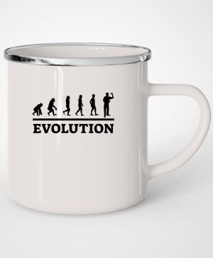 Plechový hrnek s motivem Evolution šipky. Černý tisk, bílá