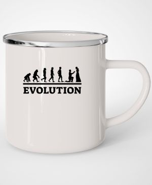 Plechový hrnek s motivem Evolution svatba, černý tisk, bílá