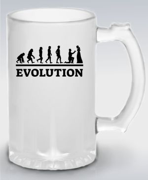 Půllitr skleněný 500 ml. s motivem Evolution svatba, černý tisk