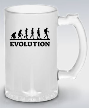 Půllitr skleněný 500 ml. s motivem Evolution trekking a hiking, černý tisk