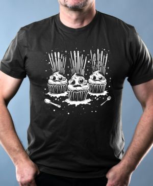 Nejoblíbenější pánské Triko Basic s motivem Exploze cupcake, bílý tisk, černá