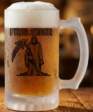 Půllitr skleněný 500 ml. s motivem Fatal error, černý tisk, matné sklo