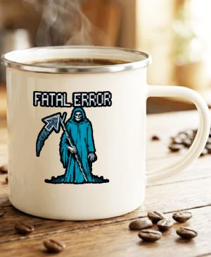 Plechový hrnek s motivem Fatal error, stříbrný lem