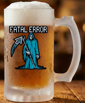 Půllitr skleněný 500 ml. s motivem Fatal error, matné sklo