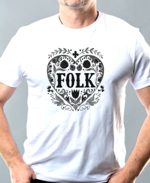 Nejoblíbenější pánské Triko Basic s motivem Folklor do srdce, černý tisk, bílá