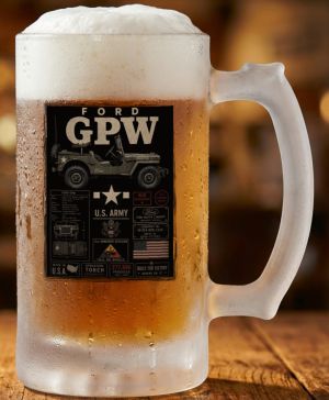 Půllitr skleněný 500 ml. s motivem Ford GPW, matné sklo