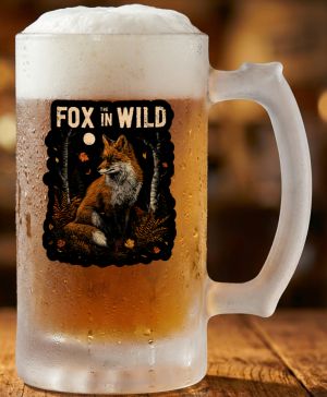 Půllitr skleněný 500 ml. s motivem Fox in the wild, matné sklo