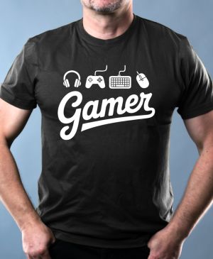 Nejoblíbenější pánské Triko Basic s motivem Gamer, V1, bílý tisk, černá