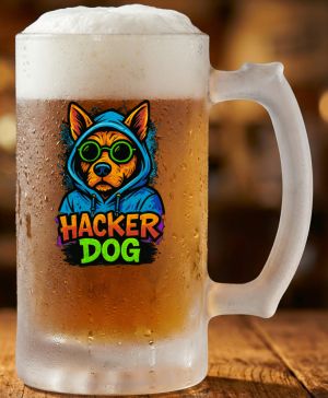 Půllitr skleněný 500 ml. s motivem Hacker dog, matné sklo