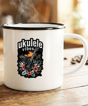 Plechový hrnek s motivem Ukulele vibes, černý lem