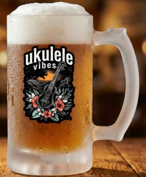 Půllitr skleněný 500 ml. s motivem Ukulele vibes, matné sklo