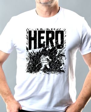 Nejoblíbenější pánské Triko Basic s motivem Hasič hrdina, černý tisk, bílá