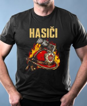 Nejoblíbenější pánské Triko Basic s motivem Hasiči, helma a sekera, černá