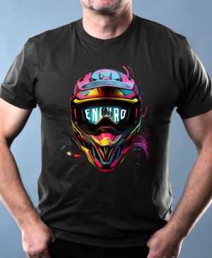 Nejoblíbenější pánské Triko Basic s motivem Helma, ENDURO, NEON, černá