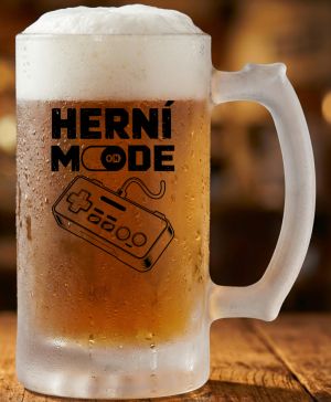 Půllitr skleněný 500 ml. s motivem Herní MODE ON!, matné sklo