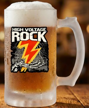 Půllitr skleněný 500 ml. s motivem High voltage rock, matné sklo
