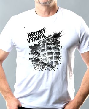 Nejoblíbenější pánské Triko Basic s motivem Hrozný výbuch, černý tisk, bílá