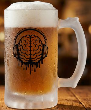 Půllitr skleněný 500 ml. s motivem HUDEBNÍ MOZEK, matné sklo