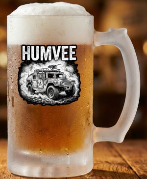 Půllitr skleněný 500 ml. s motivem Humvee, matné sklo