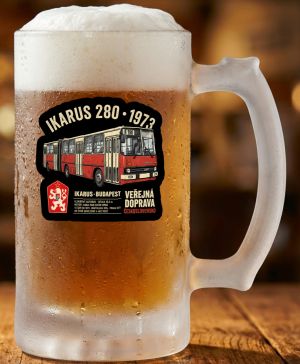 Půllitr skleněný 500 ml. s motivem Ikarus 280 1973, matné sklo