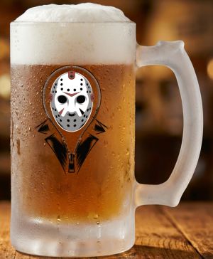 Půllitr skleněný 500 ml. s motivem Jason X, matné sklo