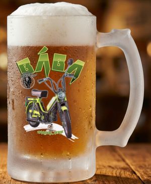 Půllitr skleněný 500 ml. s motivem JAWA Babetta “Bába”, matné sklo