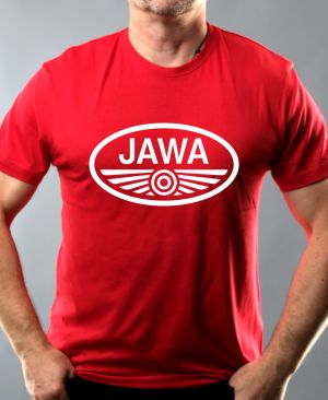 Nejoblíbenější pánské Triko Basic s motivem JAWA logo – bílé, červená