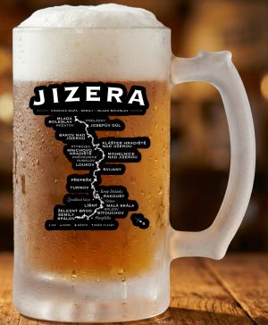 Půllitr skleněný 500 ml. s motivem Jizera, vodácká mapa, matné sklo