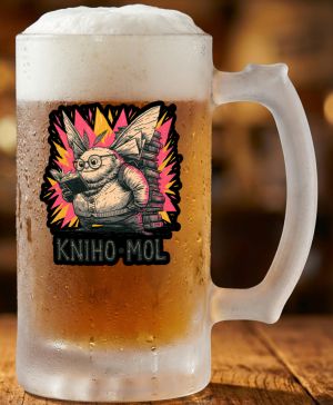 Půllitr skleněný 500 ml. s motivem Knihomol, matné sklo