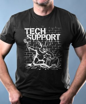 Nejoblíbenější pánské Triko Basic s motivem Králík technické podpory, bílý tisk, černá
