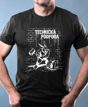 Nejoblíbenější pánské Triko Basic s motivem Králík technické podpory, V2, bílý tisk, černá