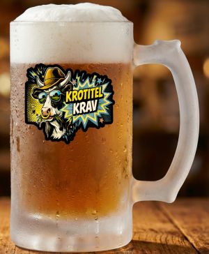 Půllitr skleněný 500 ml. s motivem Krotitel krav, matné sklo