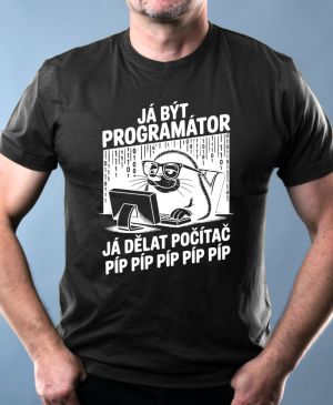 Nejoblíbenější pánské Triko Basic s motivem Krtek programátor, bílý tisk, černá