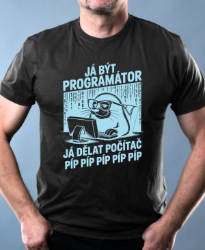 Nejoblíbenější pánské Triko Basic s motivem Krtek programátor, černá