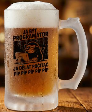 Půllitr skleněný 500 ml. s motivem Krtek programátor, matné sklo