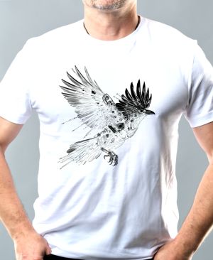Nejoblíbenější pánské Triko Basic s motivem Kyber pták, černý potisk, bílá
