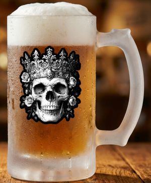 Půllitr skleněný 500 ml. s motivem Lebka Krále, matné sklo