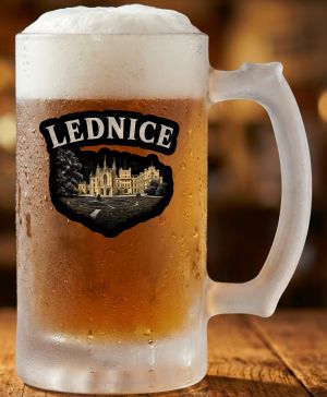 Půllitr skleněný 500 ml. s motivem Lednice, rytý tisk, matné sklo