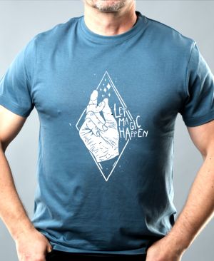 Nejoblíbenější pánské Triko Basic s motivem Let magic happen, denim