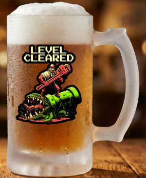 Půllitr skleněný 500 ml. s motivem Level Cleared, matné sklo