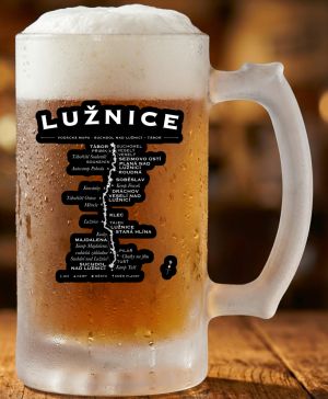 Půllitr skleněný 500 ml. s motivem Lužnice, vodácká mapa, matné sklo