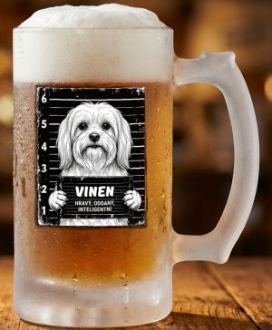 Půllitr skleněný 500 ml. s motivem Maltézský psík, matné sklo