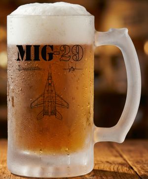 Půllitr skleněný 500 ml. s motivem MIG 29, matné sklo