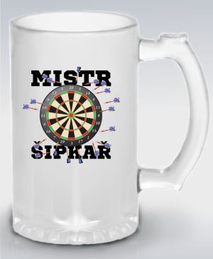 Půllitr skleněný 500 ml. s motivem Mistr šipkař