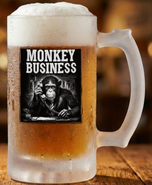 Půllitr skleněný 500 ml. s motivem Monkey Business, matné sklo