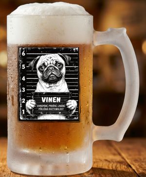 Půllitr skleněný 500 ml. s motivem Mops, matné sklo