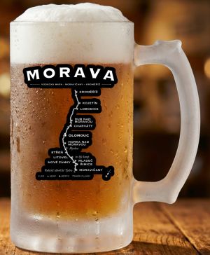 Půllitr skleněný 500 ml. s motivem Morava, vodácká mapa, matné sklo