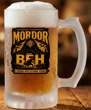 Půllitr skleněný 500 ml. s motivem Mordor běh, matné sklo