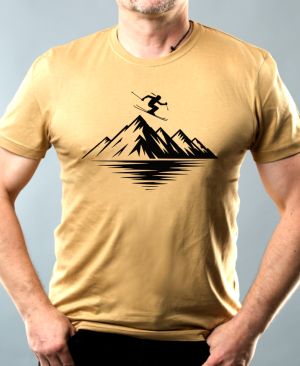 Nejoblíbenější pánské Triko Basic s motivem Mountain ski, černý potisk, písková