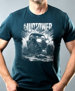 Nejoblíbenější pánské Triko Basic s motivem MUDPOWER, Side-by-Side (UTV / Buggy), bílý, petrolejová